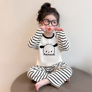 儿童套装 女童家居服睡衣2025新款 女宝宝休闲可爱卡通小狗黑条纹款