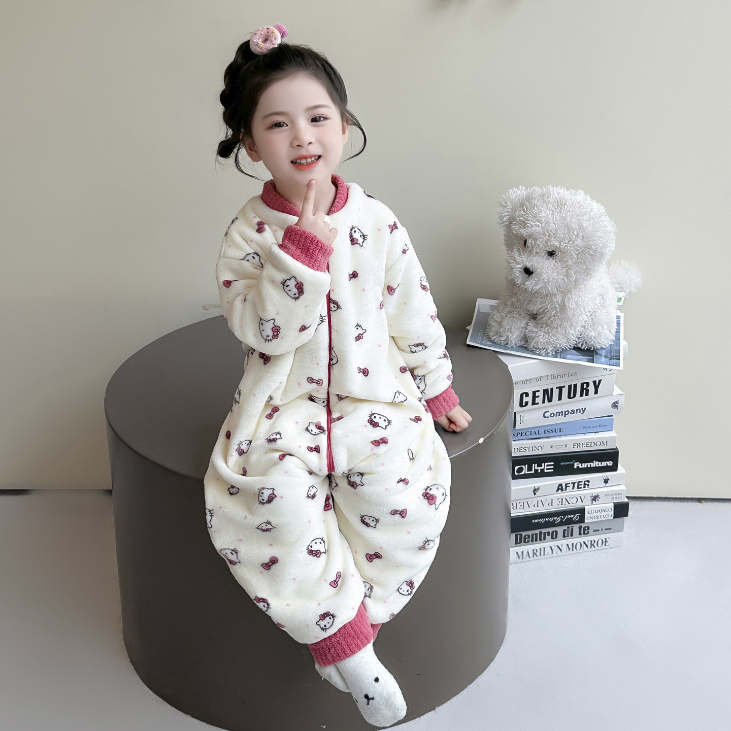 女童睡衣连体2025新款秋冬女宝宝法兰绒双层加厚珊瑚绒家居服睡袋