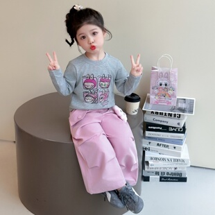 裤 女童套装 卫衣可爱T恤工装 春秋儿童长袖 女宝宝两件休闲 2025新款