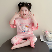 七分裤 女童睡衣套装 莫代尔女宝宝七分袖 春夏季 花边儿童家居服 新款