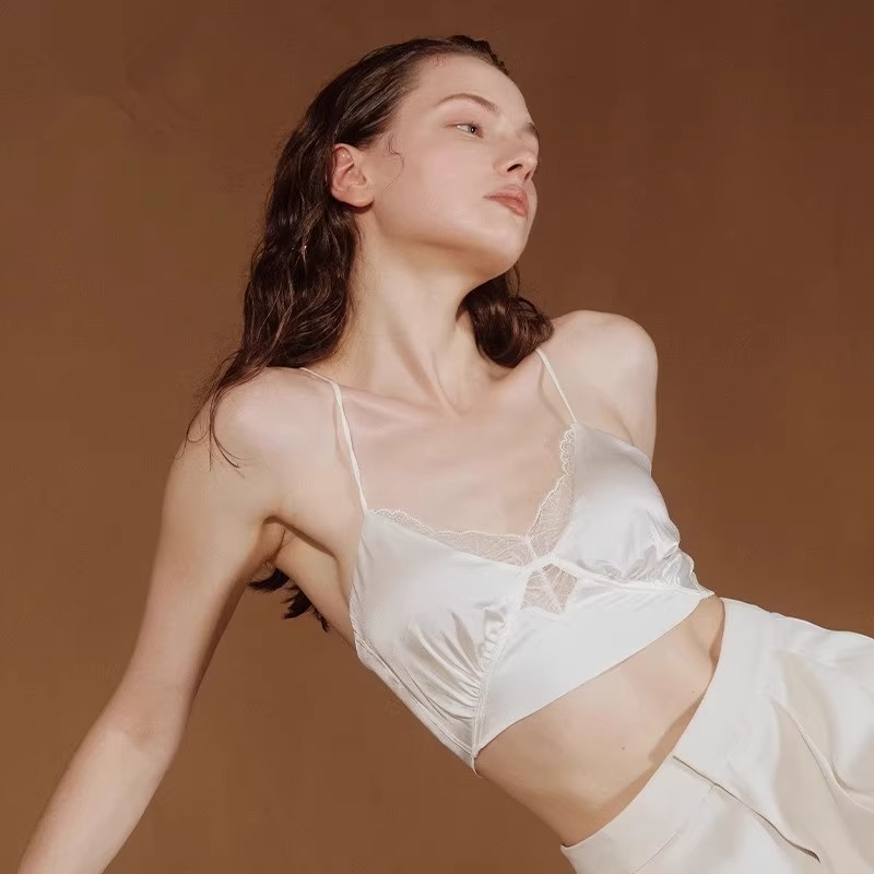 性感真丝细肩带吊带美背文胸女可外穿内衣女无钢圈夏季薄款胸罩