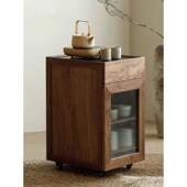 妙梵 茶悠橱 北美黑胡桃木茶水柜移动边柜小茶台简约沙发桌边柜