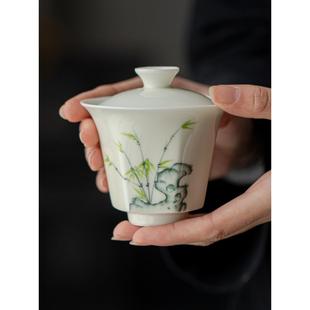 不烫手陶瓷茶杯泡茶器茶碗 手绘二才盖碗单个高档家用功夫茶具套装