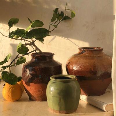 旧货侘寂风老陶罐覆古风花瓶插花花器中式民宿茶室装饰软装摆件