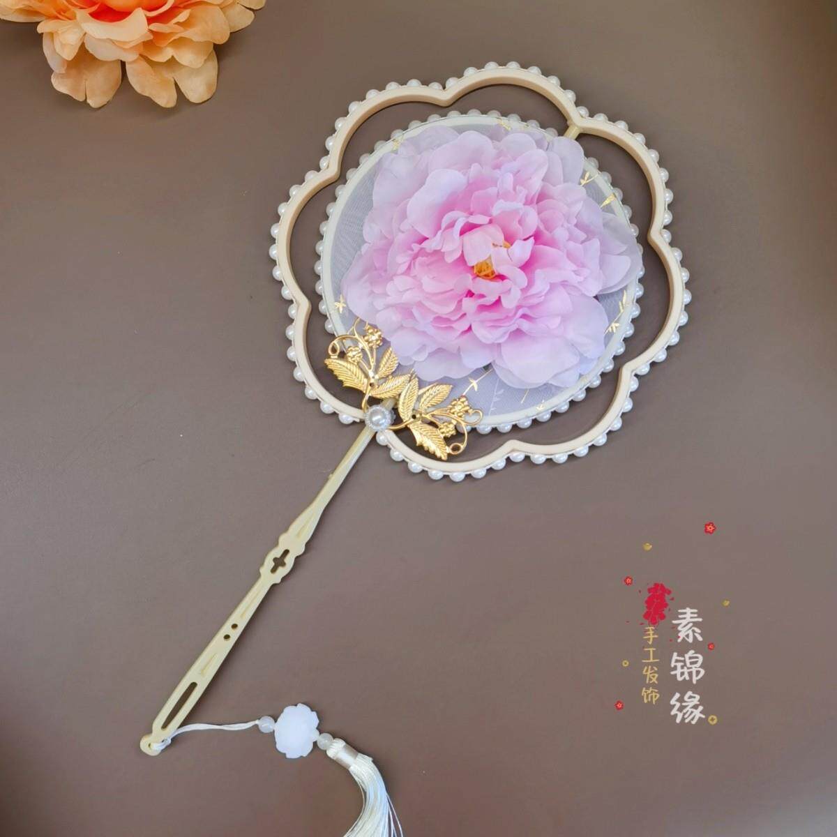 国风扇牡丹花团扇古风汉服拍照走秀长柄扇宫扇破云扇舞蹈道具扇