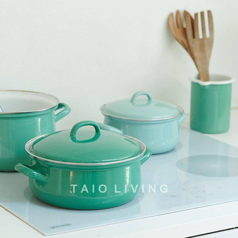 奥地利RIESS湖绿系类搪瓷汤锅双耳家用耐高温炖锅电磁炉燃气通用