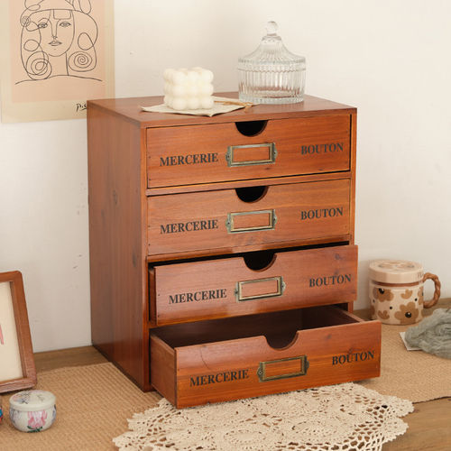 木质a4纸文件架印章桌面收纳整理柜木盒实木抽屉式化妆品收纳盒