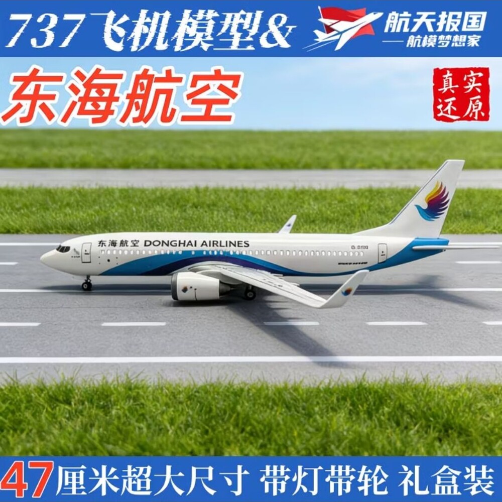 b737飞机模型仿真B737东海航空飞机模型带轮带灯仿真客机民航航模