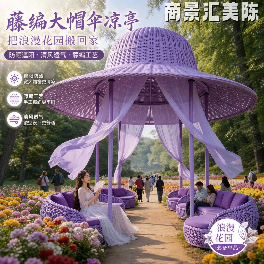 网红户外巨型草帽遮阳伞仿真藤编景区民宿露营网红打卡美陈装置