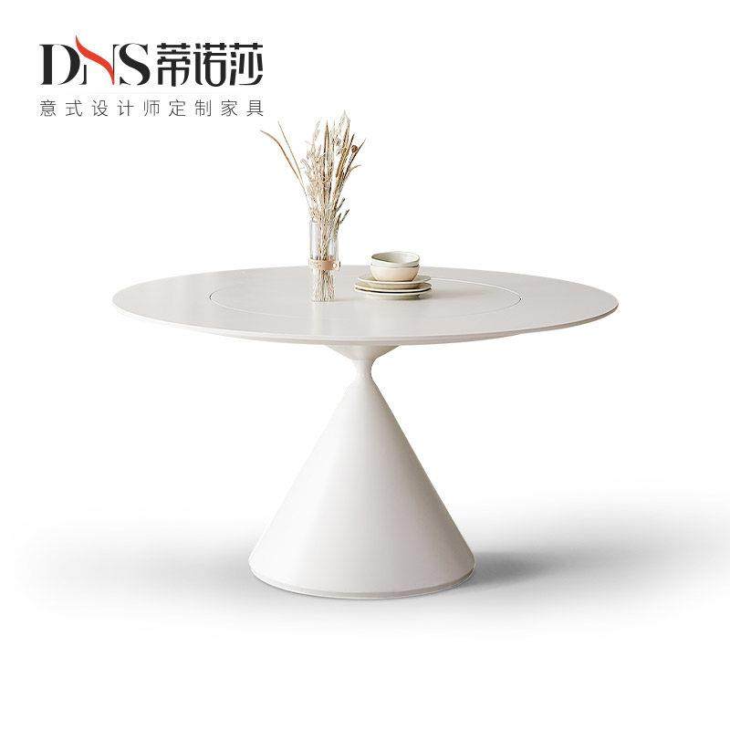 德利丰岩板圆桌小户型纯白色侘寂公寓家用圆桌1.1米圆形岩板餐桌