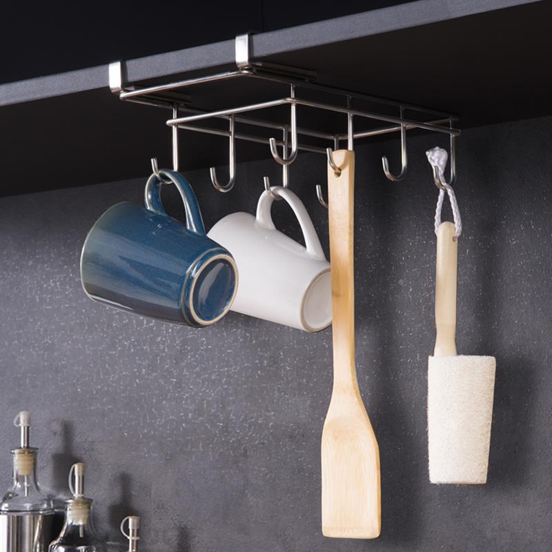 免打孔悬挂式倒挂马克杯架 创意水杯挂杯架304不锈钢家用厨房挂钩