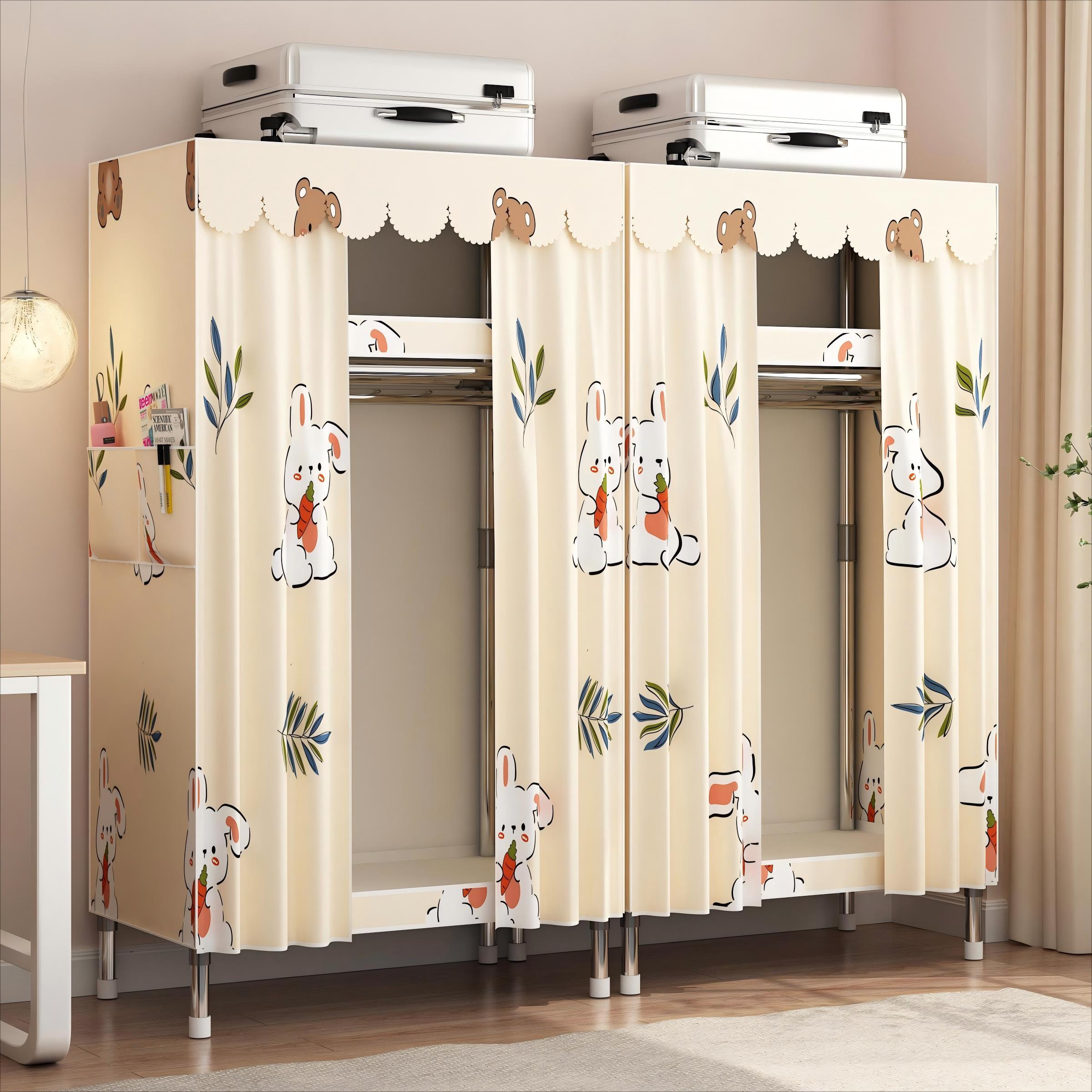 布衣柜加厚加粗全钢架简易衣柜家用卧室出租房金属框架衣橱收纳柜