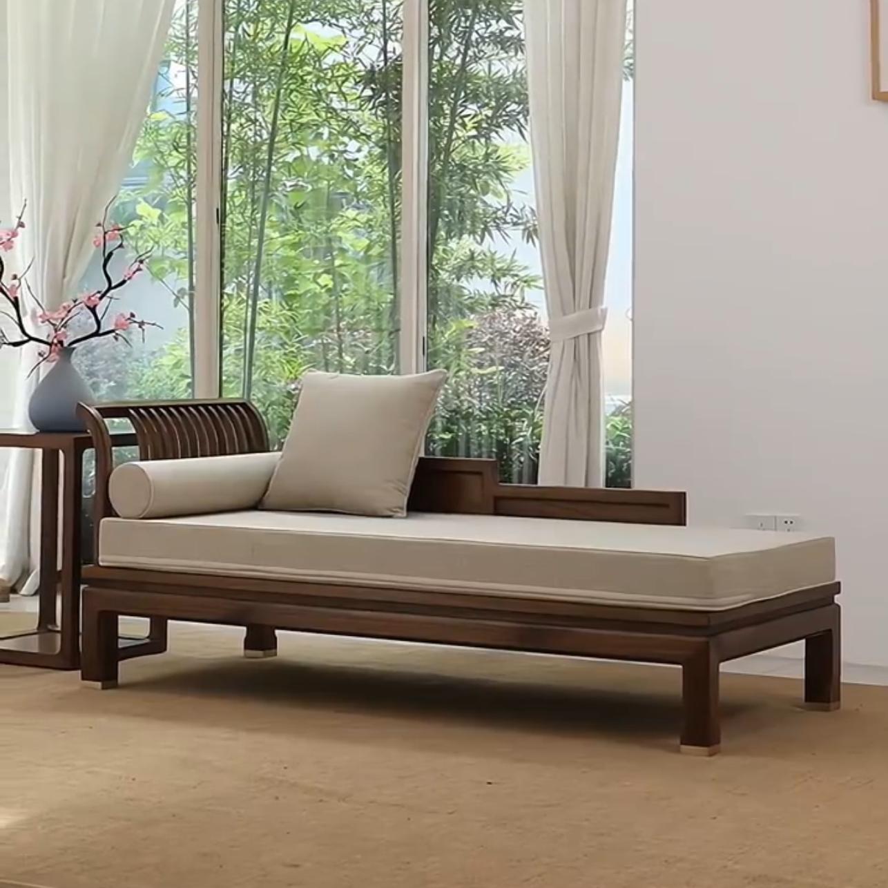 新中式禅意北美黑胡桃白蜡木贵妃榻沙发床办公室酒店民宿客厅家具