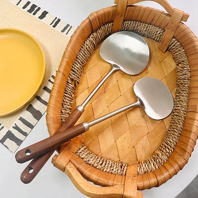 胡桃木蘑菇锅铲小锅铲家用厨房厨具铲子炒勺304不锈钢不粘锅炒菜