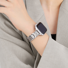 两全适用iwatch手表带金属不锈钢带女款s8苹果手表表带细款银色applewatch钢表带高级感夏季透气