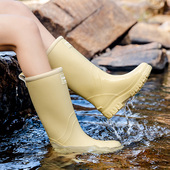 棉雨靴保暖防滑厨房厚底洗车胶鞋 雨鞋 外穿防水鞋 中筒大码 女款 时尚