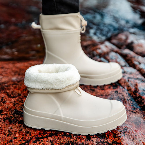 雨鞋男一体加绒防水女鞋大码防滑