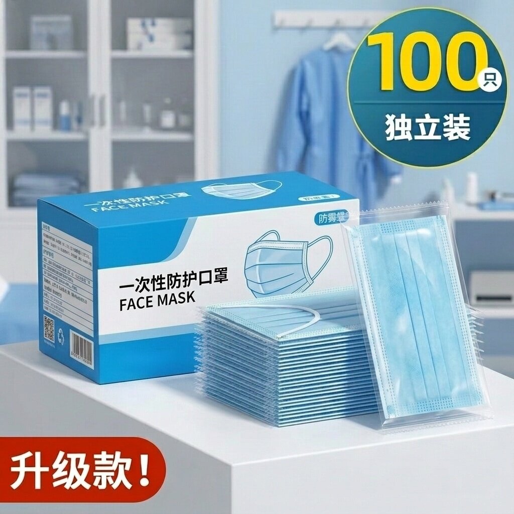 蓝色餐饮一次性口罩活性炭单独独立包装正品成人专用非医疗粉尘女