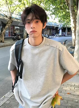 TOP ZEAL夏季cleanfit解构T恤衫纯棉半截袖美式重磅正肩男生短袖