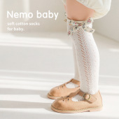 女童袜子2023夏季 西班牙移圈镂空网眼袜蝴蝶结公主长筒防蚊袜 新品