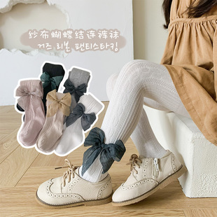 2026女童秋季 纱布蝴蝶结宝宝学生外穿洋气袜 打底儿童袜女孩子韩版