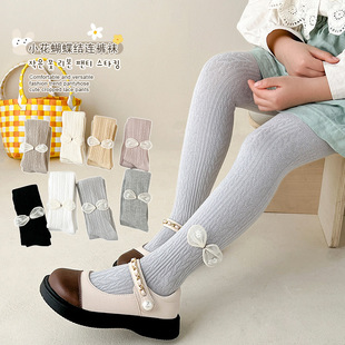 儿童连裤 女童打底裤 棉婴幼儿麦穗麻花蝴蝶结连裤 袜外穿 袜春秋薄款