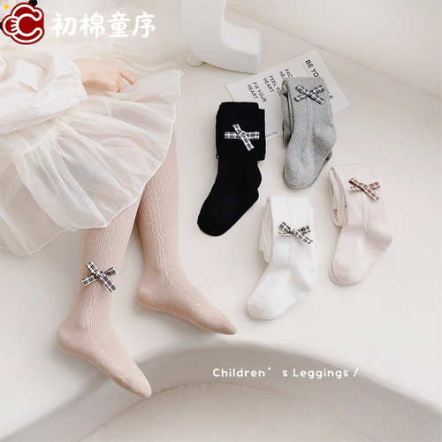 格子蝴蝶结女童打底裤202