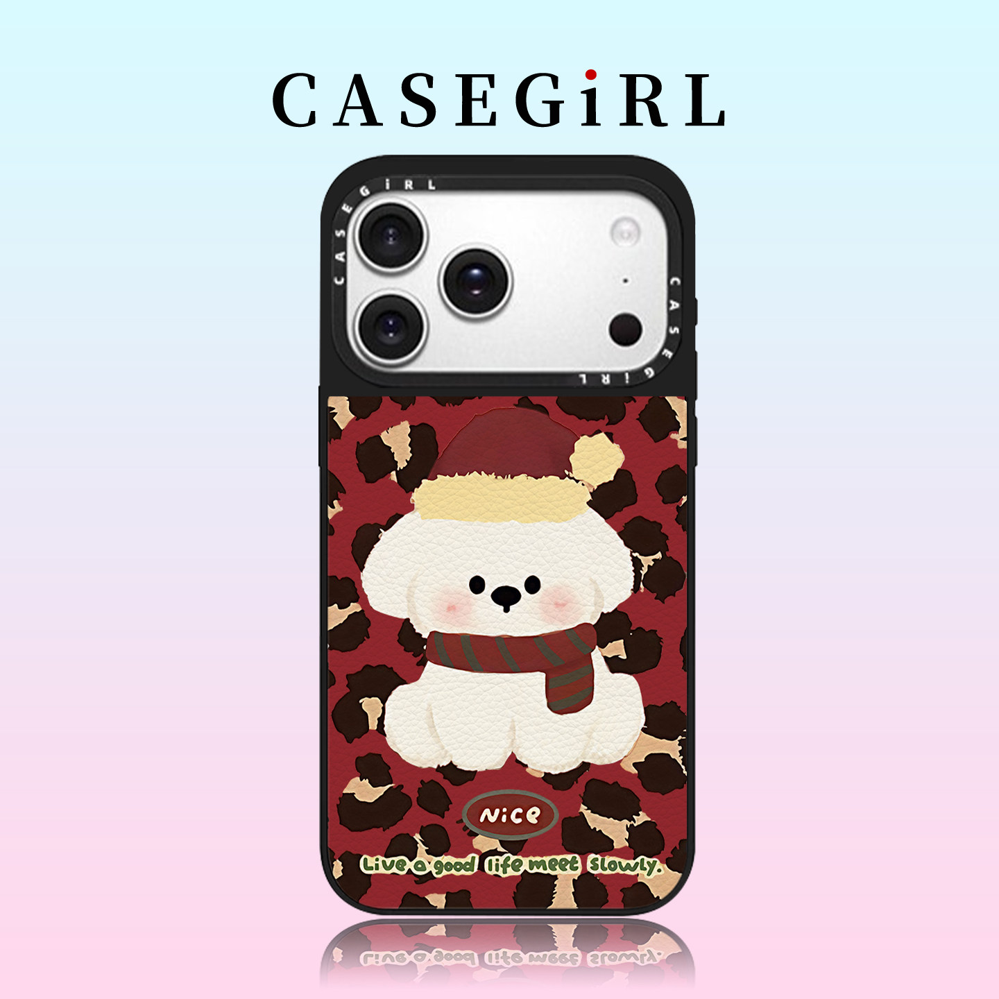 CASEGIR豹纹小狗红适用苹果17ProMax手机壳新款iPhone16pro亚克力15plus可爱14小众高级感12防摔11创意13镜面