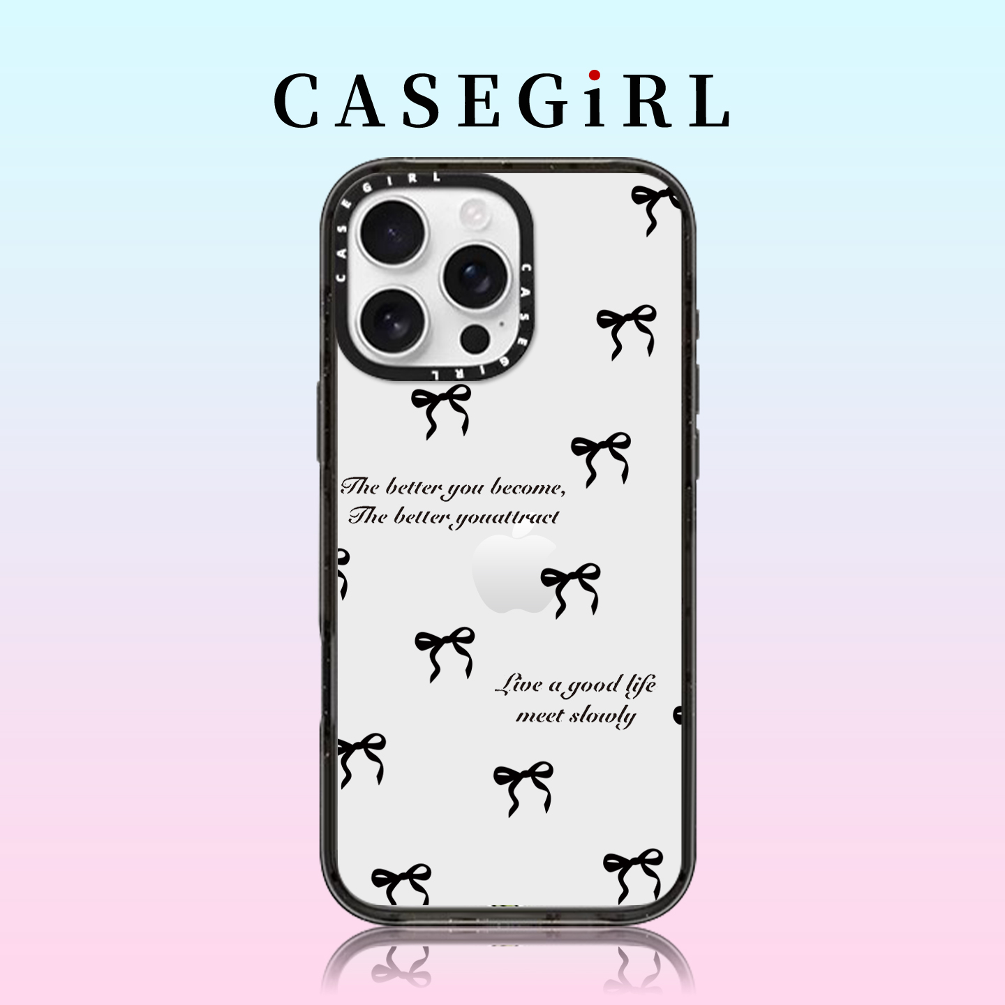 CASEGIRL蝴蝶结主题适用苹果16ProMax手机壳iPhone17pro亚克力15plus黑色英文14全包ai键13防摔12高级感11女x