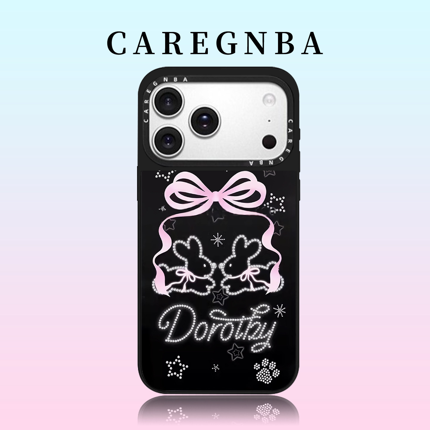 CAREGNBA黑色蝴蝶结兔子适用苹果17ProMax手机壳新款iPhone16pro网红15plus可爱14小众高级感12防摔11创意13