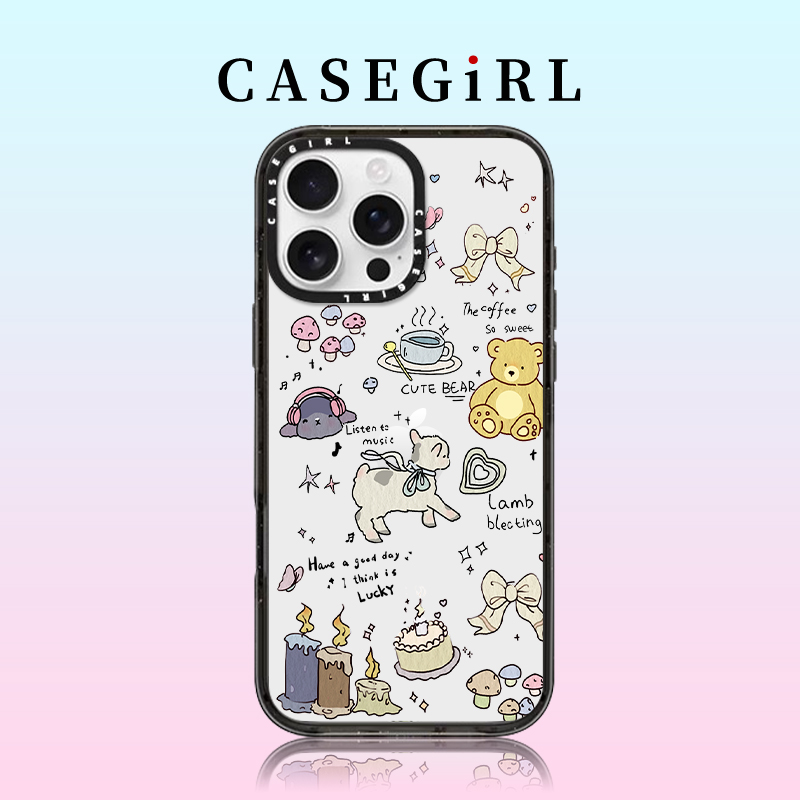 CASEGIRL联名快乐小羊适用iPhone16ProMax手机壳苹果14plus透明15pro亚克力13全包12防摔11镜面XR可爱女生pro