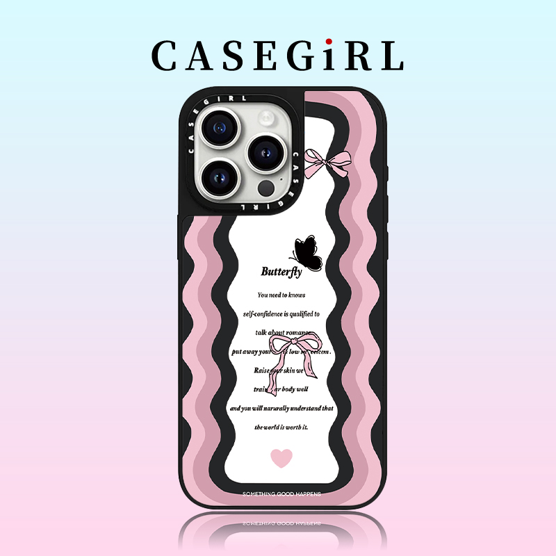 CASETi镜面MagSafe磁吸波浪蝴蝶结适用苹果16ProMax手机壳iPhone15pro全包14plus防摔13女12网红11新款XR套