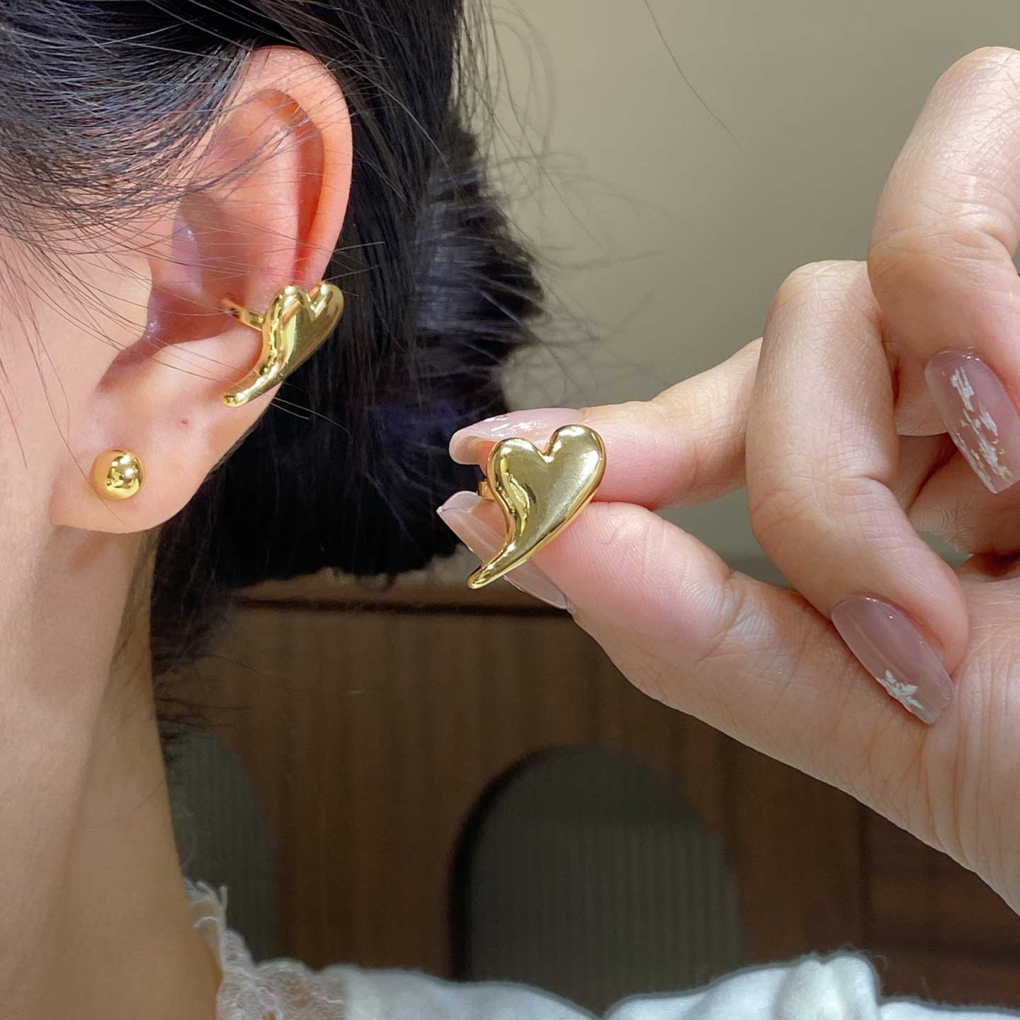 欧美小众金属爱心无耳洞耳夹