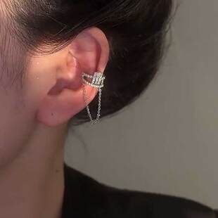 银色圆环链条流苏无耳洞耳骨夹轻奢高级个性百搭耳饰2025新款爆款