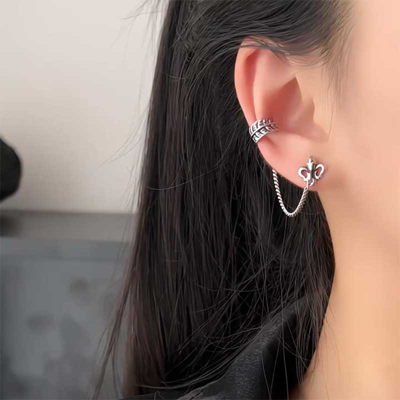 日韩冷淡风花朵链条一体式耳钉