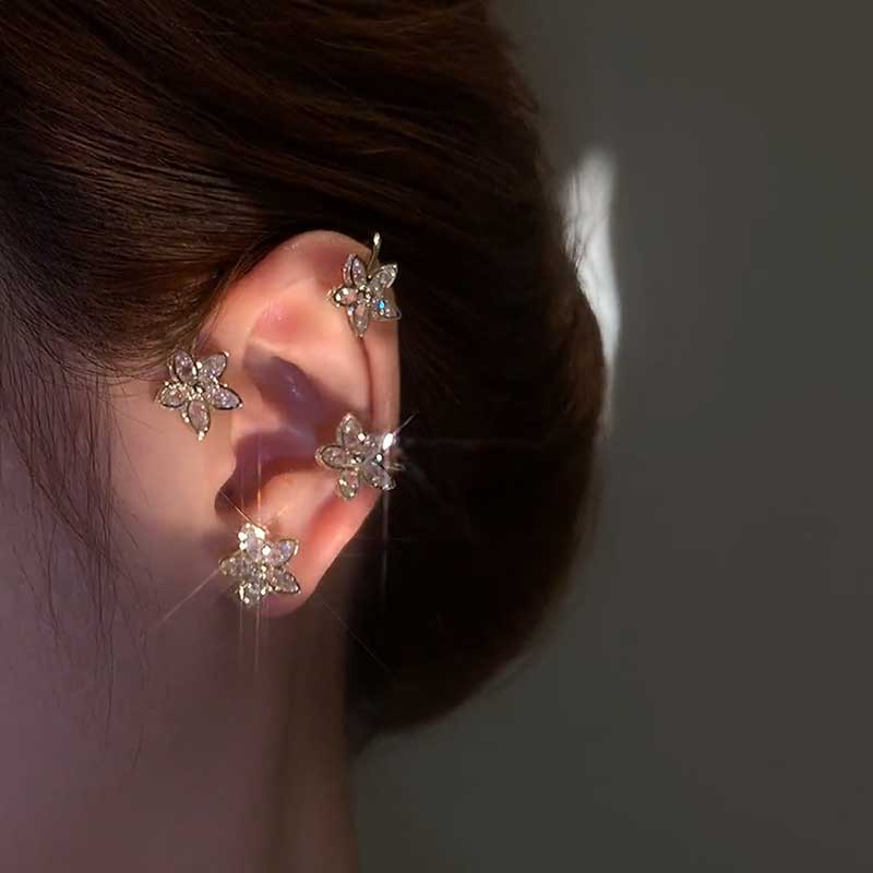 韩版闪锆花朵金色C圈耳骨夹