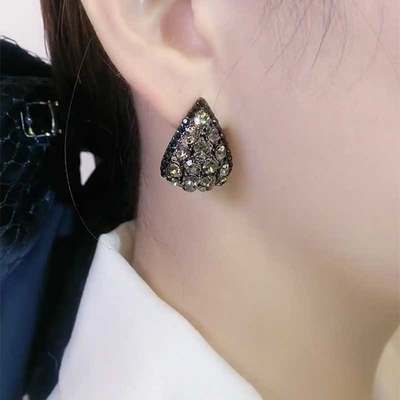 法式复古风灰色锆石气质优雅耳环