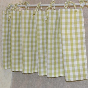 简约田园风双面浅绿格系带短帘宿舍遮挡魔术贴挂帘窗帘免打孔装 饰