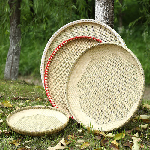 竹制品纯手工竹编簸箕晾晒干货竹扁米筛精编圆形有孔竹筛茶叶筛子