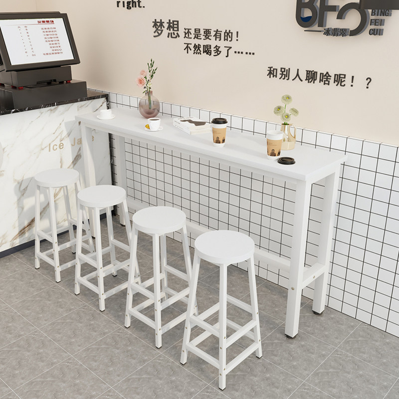 吧台桌简易靠墙商用窄桌子家用长条桌奶茶店桌椅组合高脚吧台椅子图片