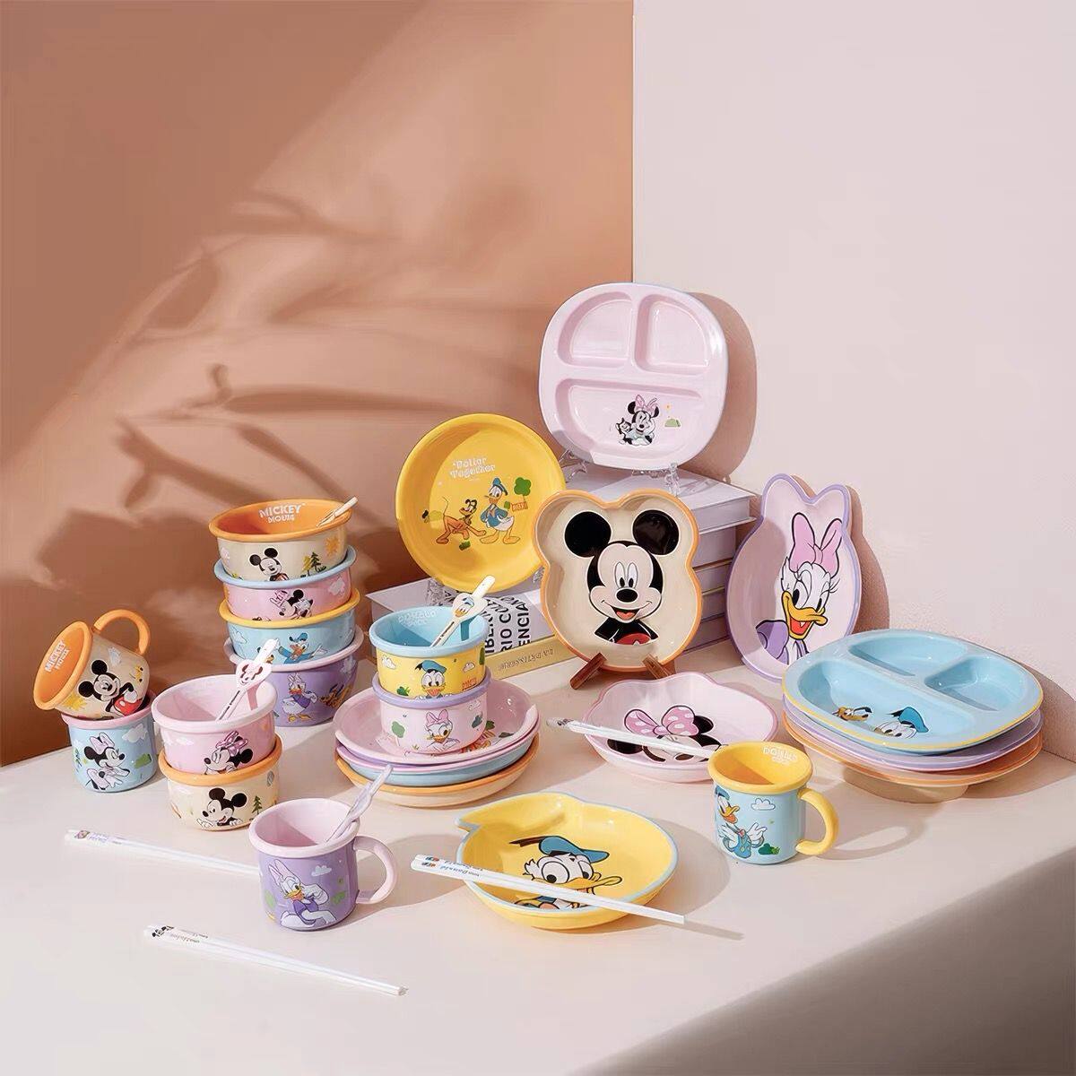 迪士尼正版加厚米奇儿童餐具碗盘碟马克杯子勺筷子一人食套装家用