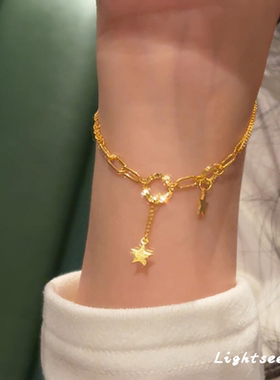 s925纯银中古金色碎碎冰圆环手链