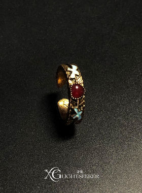 vintage中古做旧蓝色飞鸟戒指女