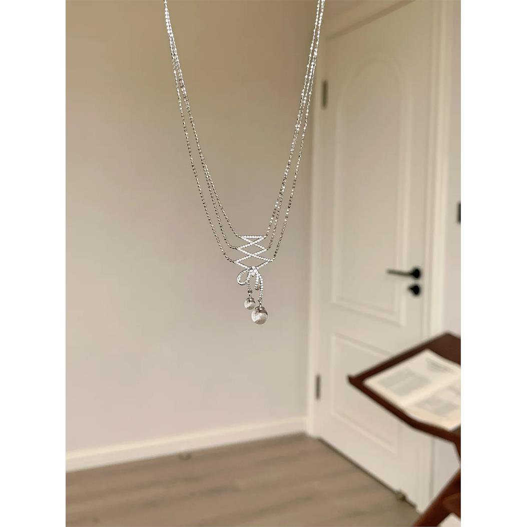 芭蕾丝带仿白水晶项链女2025新款