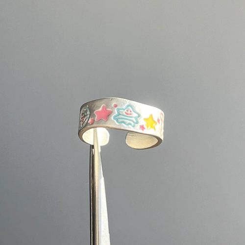 s925纯银卡通涂鸦戒指适合夏天女