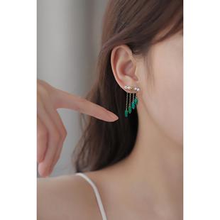 仿绿松石流苏珍珠耳钉女轻奢小众高级感耳环优雅气质甜美耳饰夏日