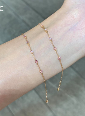 S925银粉色锆石手链手环小众百搭