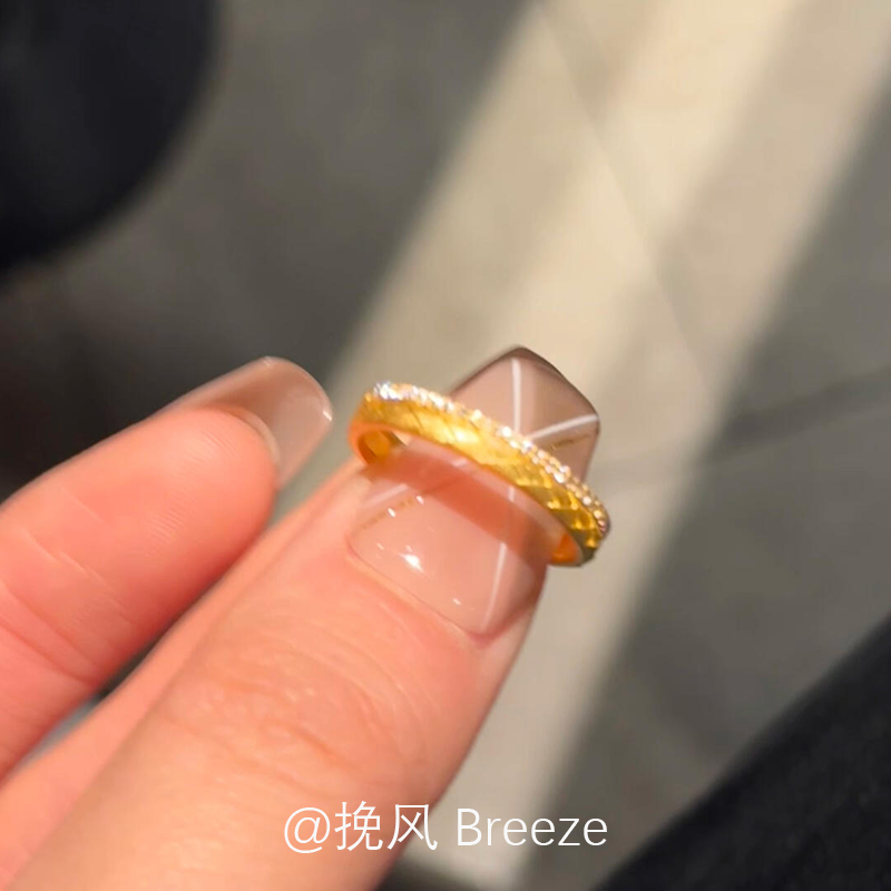 新中式金色拉丝麦穗戒指小众设计