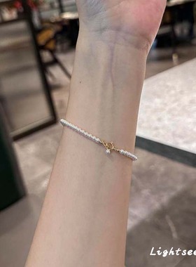 S925银法式珍珠串珠手链轻奢叠戴