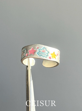 s925纯银卡通涂鸦戒指适合夏天女